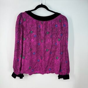 Miss O by Oscar De La Renta Gem Floral Colorful Cuffed Sleeve Long Sleeve Blouse